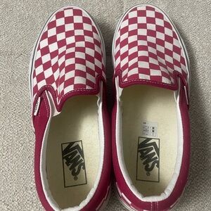 Women’s Vans Red and White Checkerboard Slip-On Sneakers